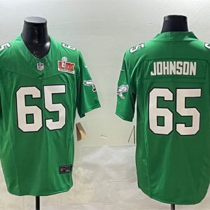 Philadelphia Eagles #65 Lane Johnson Green 2025 Super Bowl LIX Patch F.U.S.E. Throwback Vapor Untouchable Limited Stitched Jersey