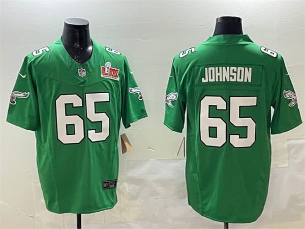 Philadelphia Eagles #65 Lane Johnson Green 2025 Super Bowl LIX Patch F.U.S.E. Throwback Vapor Untouchable Limited Stitched Jersey