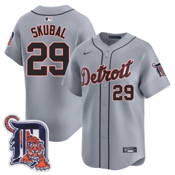 Detroit Tigers #29 Tarik Skubal Gray Logo Patch Vapor Premier Limited Stitched Jersey
