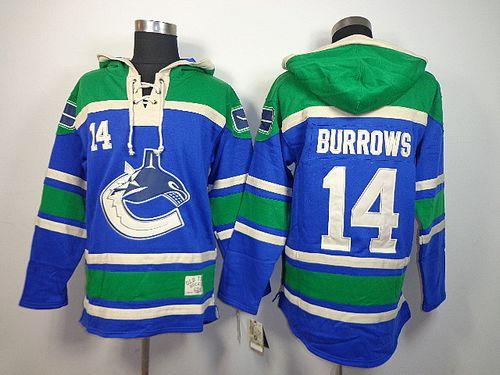 Canucks #14 Alex Burrows Blue Sawyer Hooded Sweatshirt Stitched Jersey
