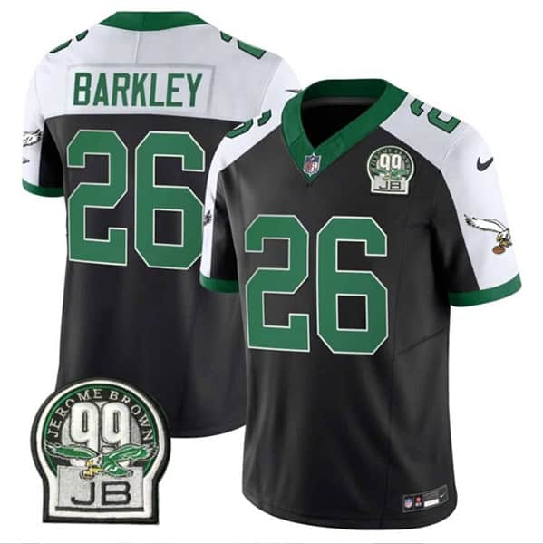 Philadelphia Eagles #26 Saquon Barkley Black 2024 F.U.S.E. Jerome Brown Patch Alternate Stitched Jersey