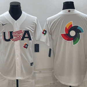 USA 2023 White World Big Logo With Patch Classic Stitched Jersey
