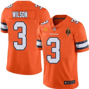 Denver Broncos #3 Russell Wilson Orange With C Patch Walter Payton Patch Limited Stitched Jersey