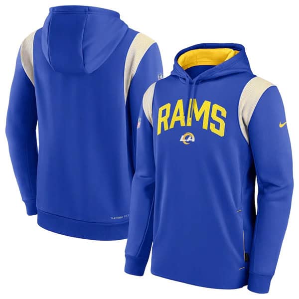 Los Angeles Rams Royal Sideline Stack Performance Pullover Hoodie 002