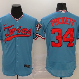 Minnesota Twins #34 Kirby Puckett Blue Flex Base Stitched Jersey