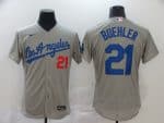 Los Angeles Dodgers #21 Walker Buehler Grey Flex Base Stitched Jersey