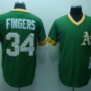 Mitchell And Ness Athletics #34 Rollie Fingers Stitched Green Throwback Jersey