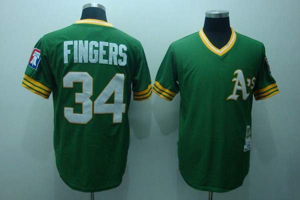 Mitchell And Ness Athletics #34 Rollie Fingers Stitched Green Throwback Jersey