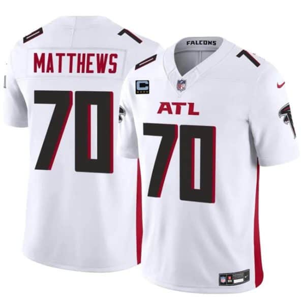 Atlanta Falcons #70 Jake Matthews White 2024 F.U.S.E With 4-Star C Patch Vapor Untouchable Limited Stitched Jersey