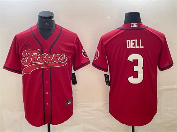 Houston Texans #3 Tank Dell Red With Patch Cool Base Stitched Jersey