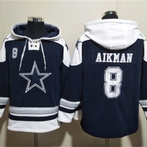 Dallas Cowboys #8 Troy Aikman Navy Ageless Must-Have Lace-Up Pullover Hoodie