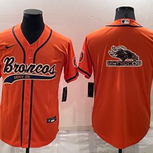 Denver Broncos Orange Team Big Logo With Patch Cool Base Stitched Baseball Jersey