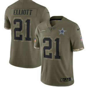 Dallas Cowboys #21 Ezekiel Elliott 2022 Olive Salute To Service Limited Stitched Jersey