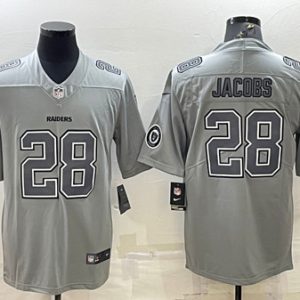 Las Vegas Raiders #28 Josh Jacobs Gray Atmosphere Fashion With Patch Stitched Jersey