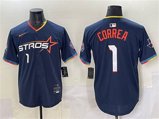 Houston Astros #1 Carlos Correa Navy 2025 City Connect With Texas Patch Limited Stitched Jersey
