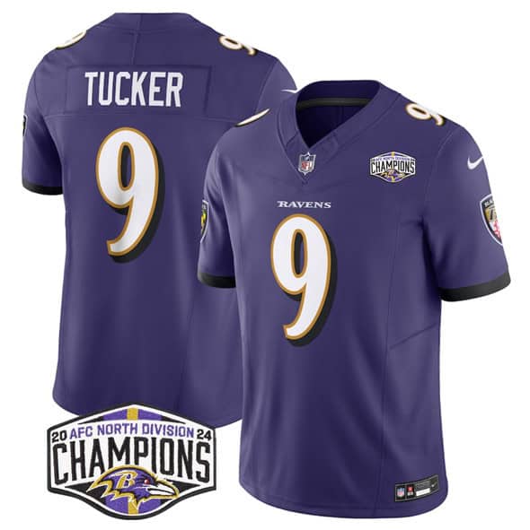 Baltimore Ravens #9 Justin Tucker Purple F.U.S.E. 2024 AFC North Division Champions Vapor Limited Jersey