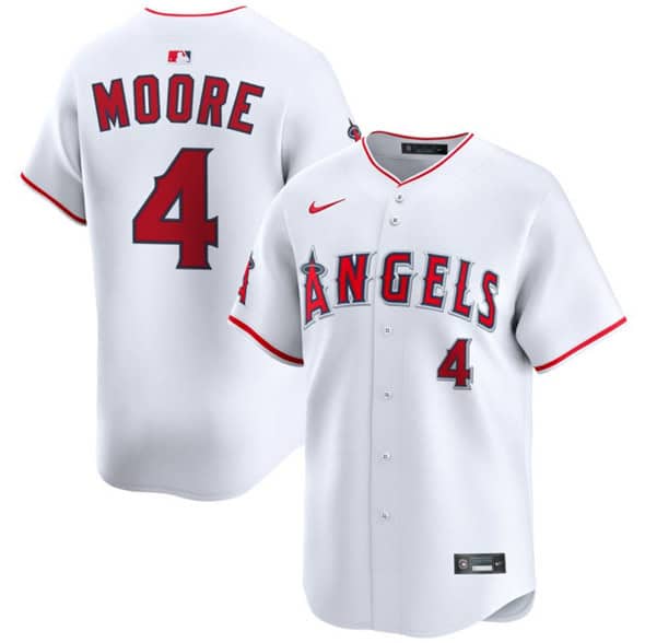 Los Angeles Angels #4 Christian Moore White Home Limited Stitched Jersey