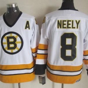 Bruins #8 Cam Neely White Yellow CCM Throwback Stitched Jersey
