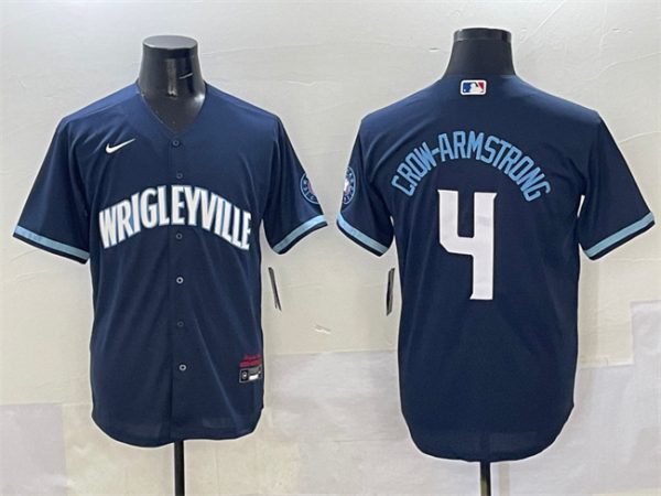 Chicago Cubs #4 Pete Crow-Armstrong Navy City Connect Stitched Jersey