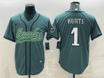 Philadelphia Eagles #1 Jalen Hurts Green With Patch Cool Base Stitched Baseball Jersey
