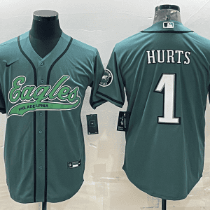 Philadelphia Eagles #1 Jalen Hurts Green With Patch Cool Base Stitched Baseball Jersey