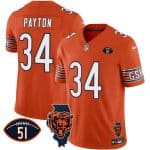 Chicago Bears #34 Walter Payton Orange F.U.S.E. With Illinois And No. 51 Patch Stitched Jersey