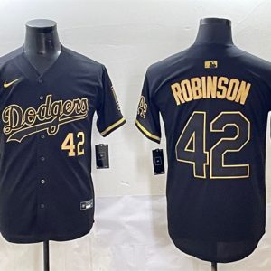 Los Angeles Dodgers #42 Jackie Robinson Black Gold Limited Stitched Jersey