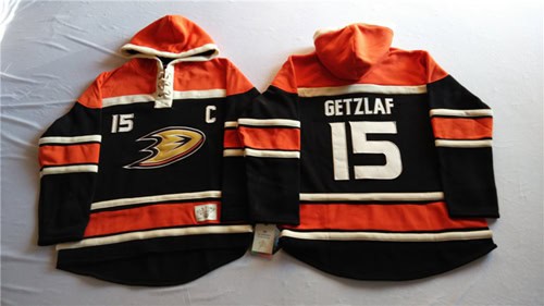 Ducks #15 Ryan Getzlaf Black Sawyer Hooded Sweatshirt Stitched Jersey