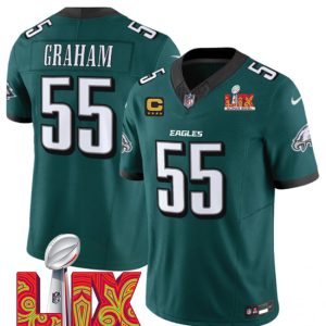 Philadelphia Eagles #55 Brandon Graham Green 2025 Super Bowl LIX Patch And 4-Star C Gold Patch New F.U.S.E. Vapor Limited Stitched Jersey