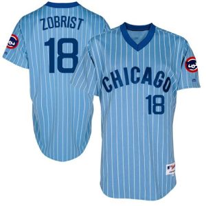 Cubs #18 Ben Zobrist Blue(White Strip) Cooperstown Throwback Stitched Jersey