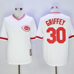 Mitchell And Ness Reds #30 Ken Griffey White Throwback Stitched Jersey