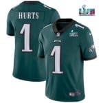 Philadelphia Eagles #1 Jalen Hurts Green Super Bowl LVII Patch Vapor Untouchable Limited Stitched Jersey