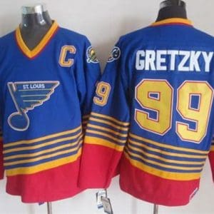 Blues #99 Wayne Gretzky Light Blue Red CCM Throwback Stitched Jersey