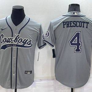 Dallas Cowboys #4 Dak Prescott Grey Cool Base Stitched Baseball Jersey