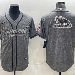 Denver Broncos Gray Team Big Logo With Patch Cool Base Stitched Baseball Jersey