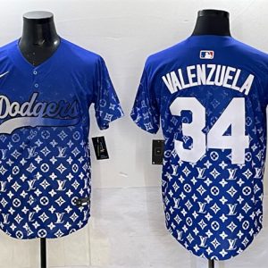 Los Angeles Dodgers #34 Fernando Valenzuela Blue Limited Stitched Jersey