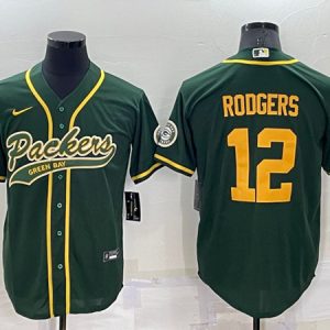 Green Bay Packers #12 Aaron Rodgers Green Cool Base Stitched Baseball Jersey