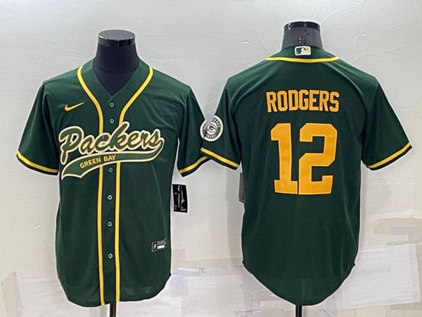 Green Bay Packers #12 Aaron Rodgers Green Cool Base Stitched Baseball Jersey