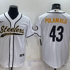 Pittsburgh Steelers #43 Troy Polamalu White With Patch Cool Base Stitched Baseball Jersey