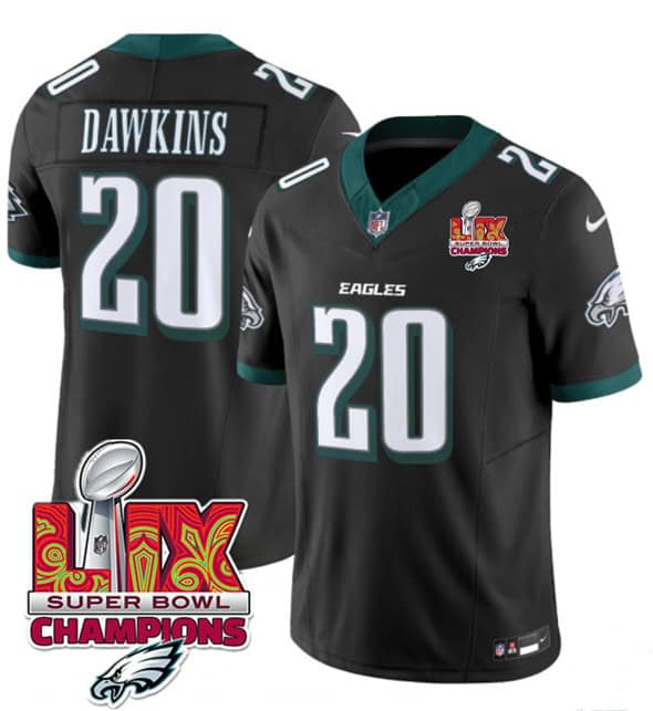 Philadelphia Eagles #20 Brian Dawkins Black 2025 Eagles Logo Super Bowl LIX Patch New F.U.S.E. Vapor Limited Stitched Jersey