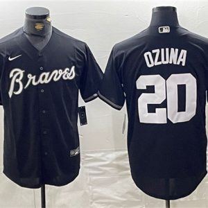Atlanta Braves #20 Marcell Ozuna Black Cool Base Stitched Jersey