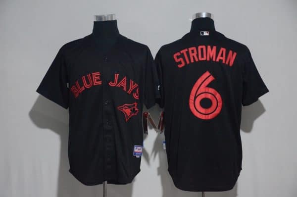 Toronto Blue Jays #6 Marcus Stroman Black Strip Stitched Jersey