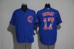 Chicago Cubs #17 Kris Bryant Blue Team Logo Print Cool Base Stitched Jersey