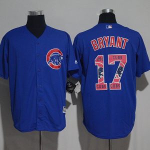 Chicago Cubs #17 Kris Bryant Blue Team Logo Print Cool Base Stitched Jersey