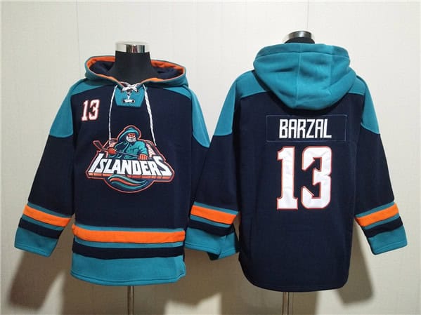 New York Islanders #13 Mathew Barzal Black Ageless Must-Have Lace-Up Pullover Hoodie