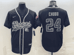 Cleveland Browns #24 Nick Chubb Black Reflective With Patch Cool Base Stitched Baseball Jersey