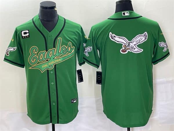 Philadelphia Eagles Green Gold Team Big Logo With C Patch Cool Base Stitched Jersey