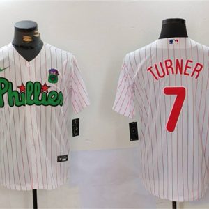 Philadelphia Phillies #7 Trea Turner White Green Cool Base Stitched Jersey