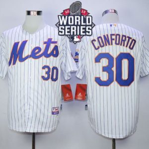 Mets #30 Michael Conforto White(Blue Strip) Cool Base W 2015 World Series Patch Stitched Jersey