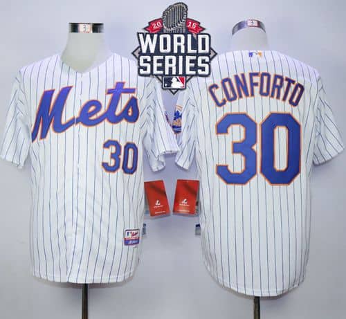 Mets #30 Michael Conforto White(Blue Strip) Cool Base W 2015 World Series Patch Stitched Jersey